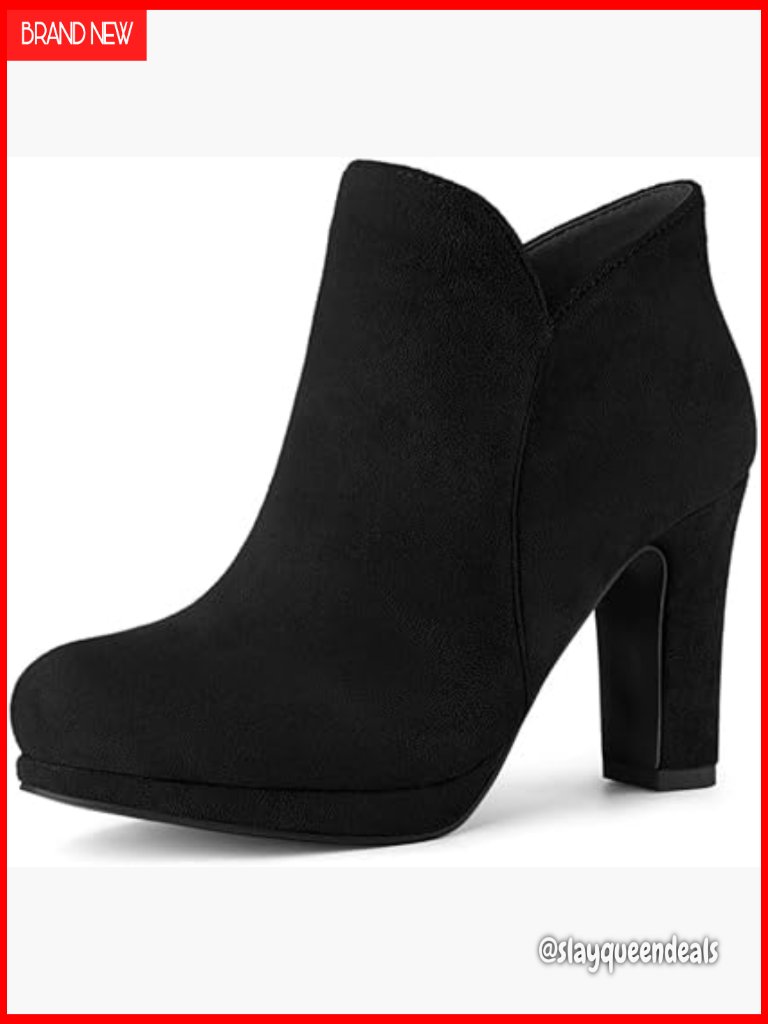 Chunky Heel Ankle Boots With Platform, Faux Suede, Zip Closure